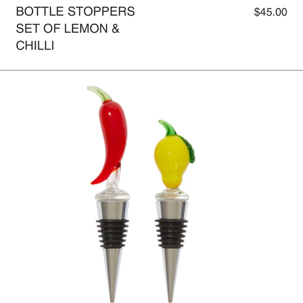 NEW Sandralexandra Wine Bottle Stoppers Limited Edition Set of Lemon & Chilli
